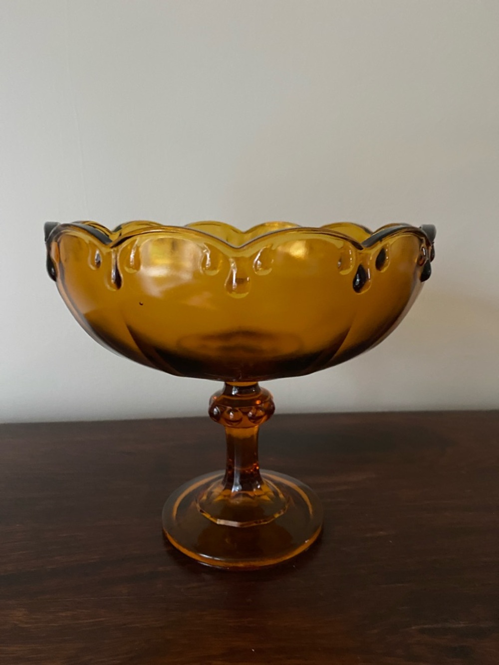 Indiana Glass • Amber • Pedestal Teardrop Compote Fruit Bowl